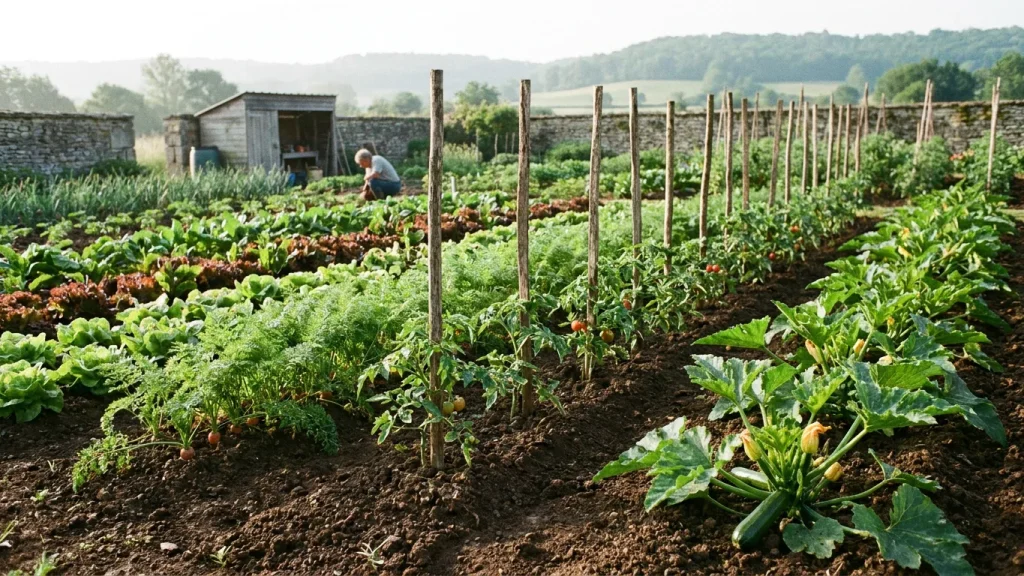 Potager français en pleine production au printemps