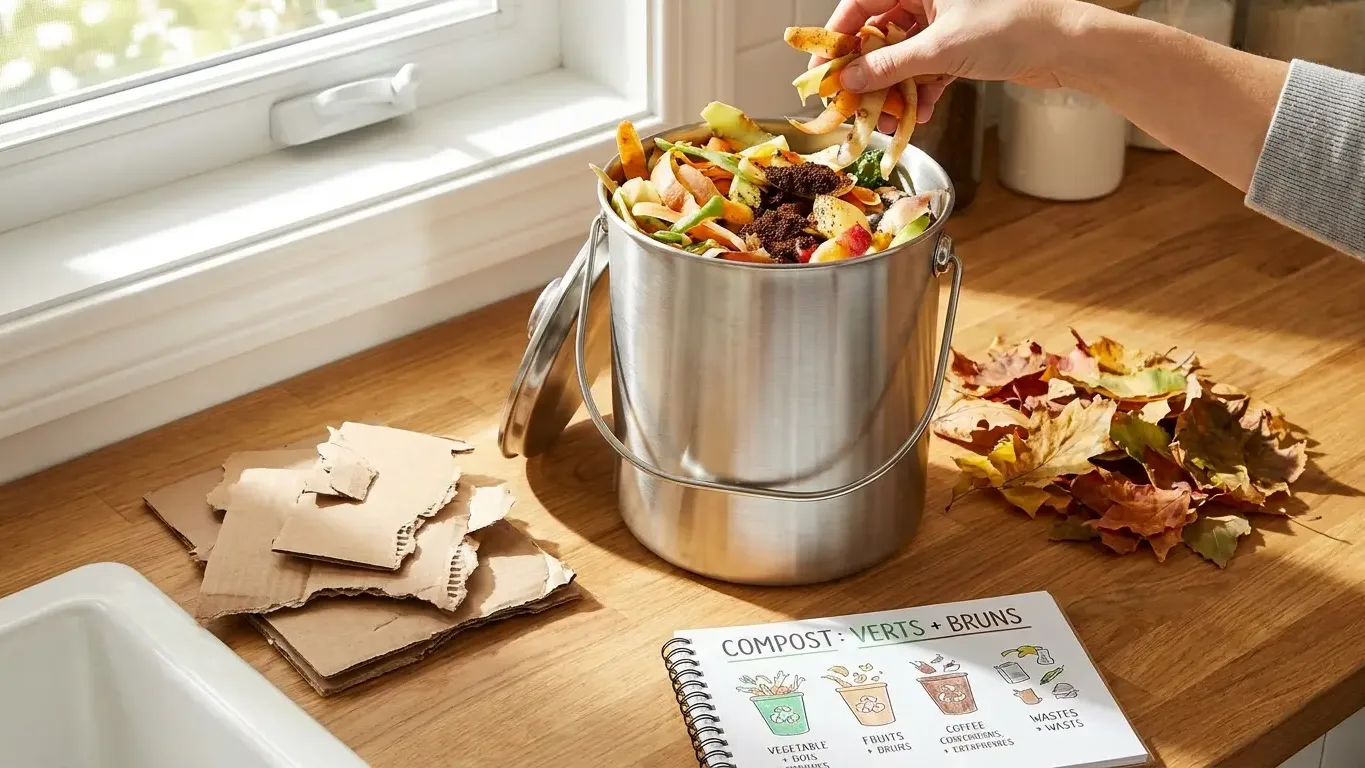 Seau de collecte d’épluchures et déchets de cuisine compostables
